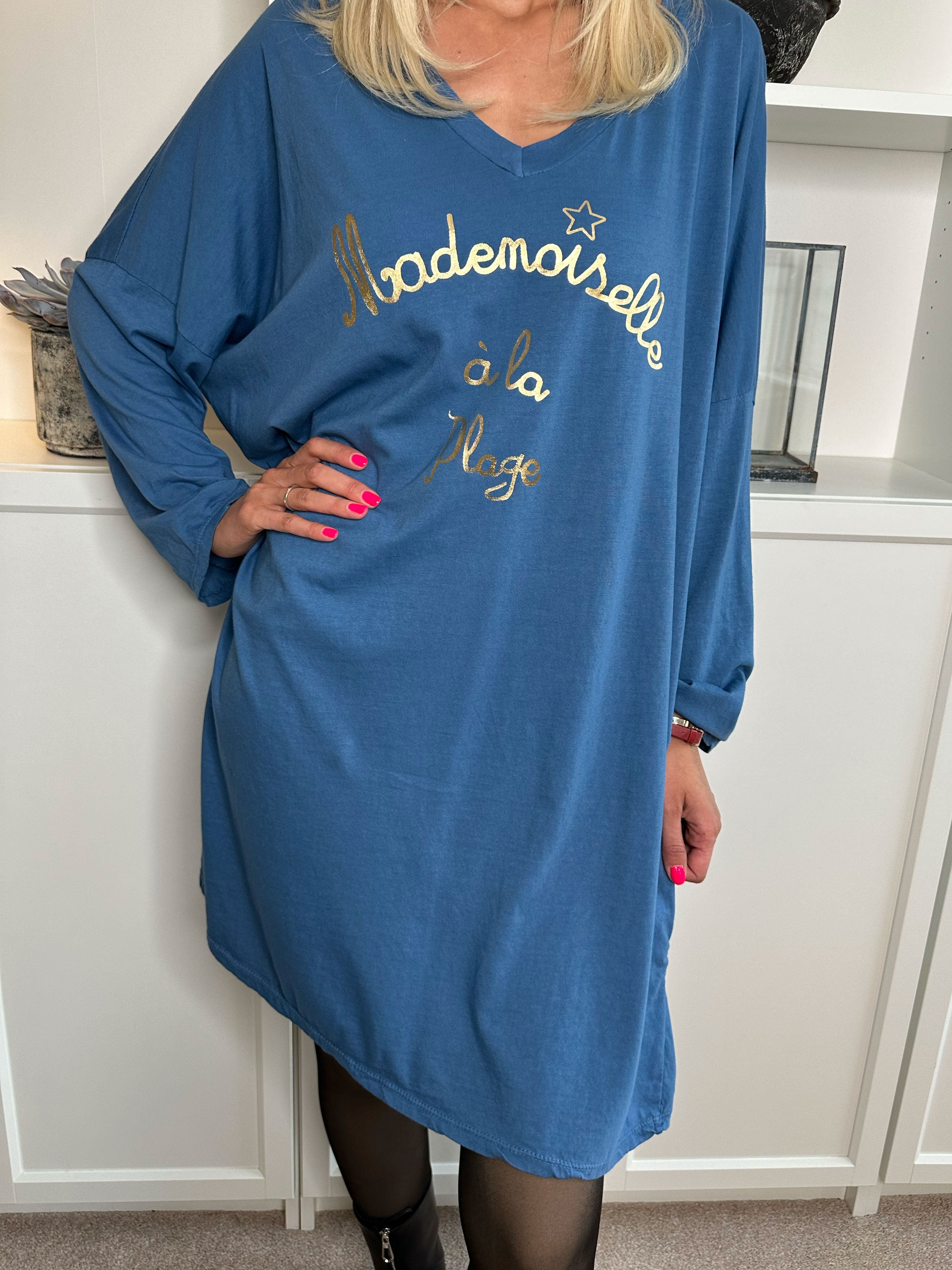 Bree Long Sleeve - Klänning i bomull med gultext framtill